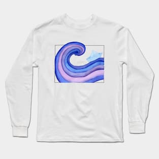 Abstract Wave with Ship Long Sleeve T-Shirt